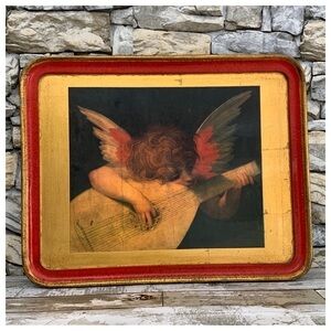 #21 Vintage Neiman Marcus Musical Angel Mandolin Italy Florentine Portrait Tray